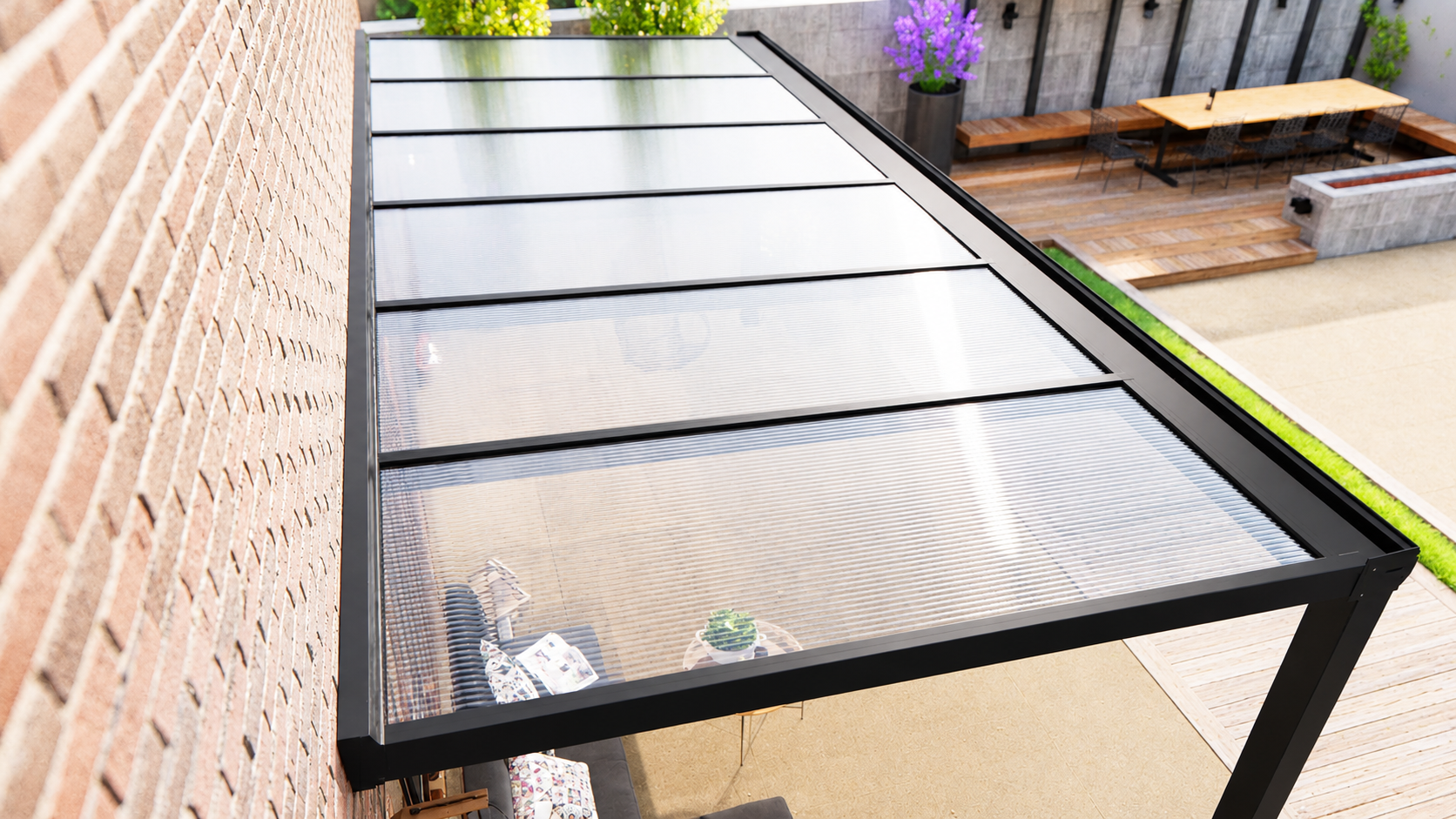Veranda | Polycarbonaat | Zwart | Helder | 3.06 x 2.50 meter