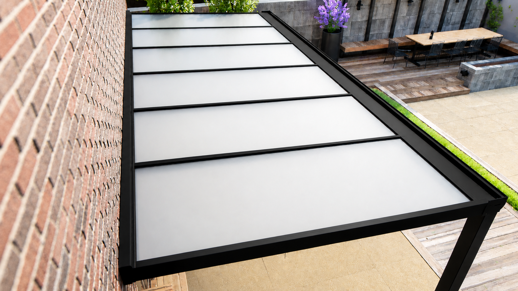 Veranda | Glasdak | Zwart | Melk glas | 3.06 x 2.5 meter