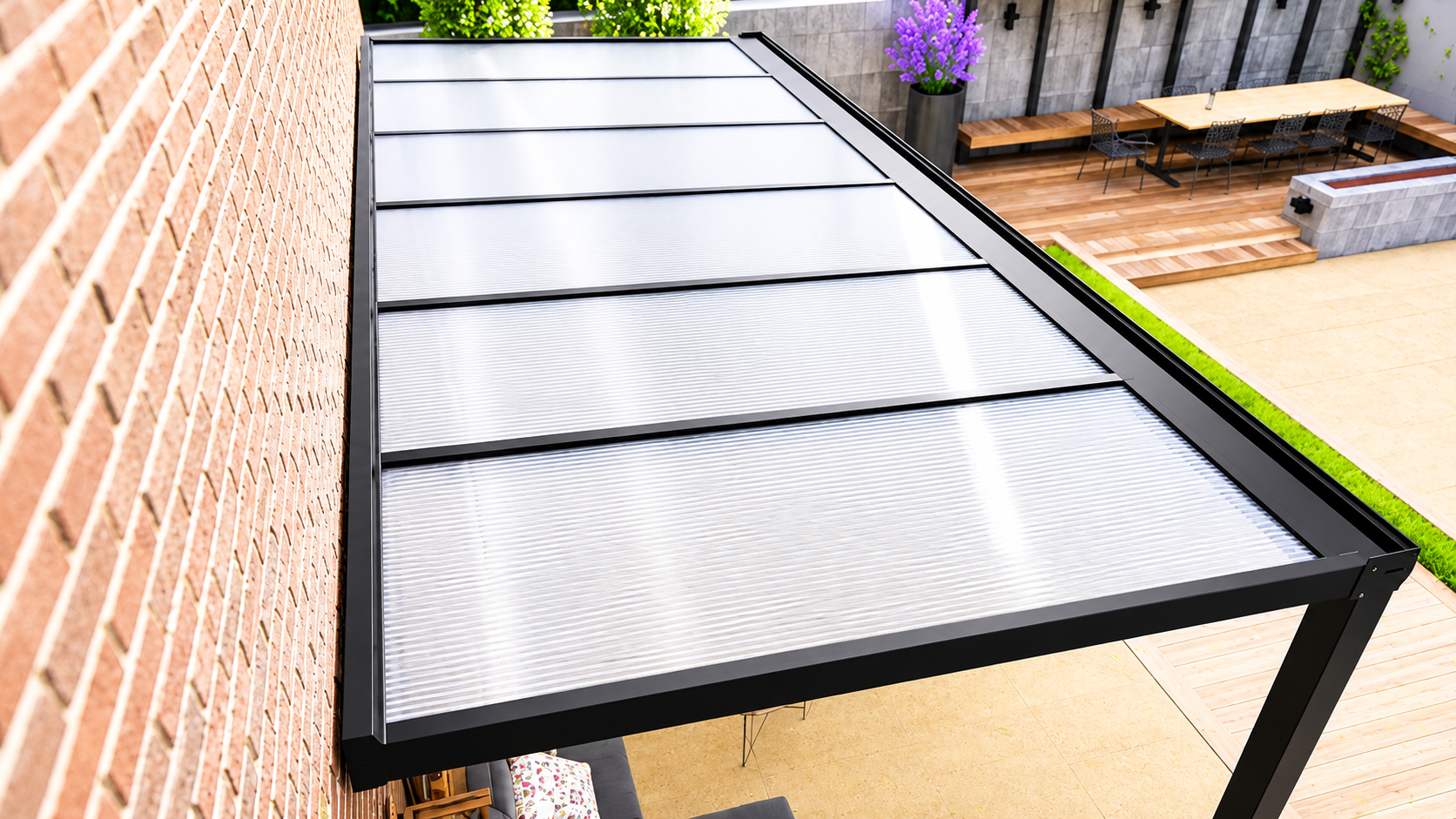 Veranda | Polycarbonaat | Zwart | Opaal | 3.06 x 2.50 meter